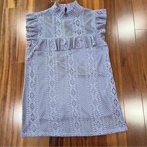 Neiman Marcus Lavender Lace Ruffle Mock-Neck Sleeveless Tunic